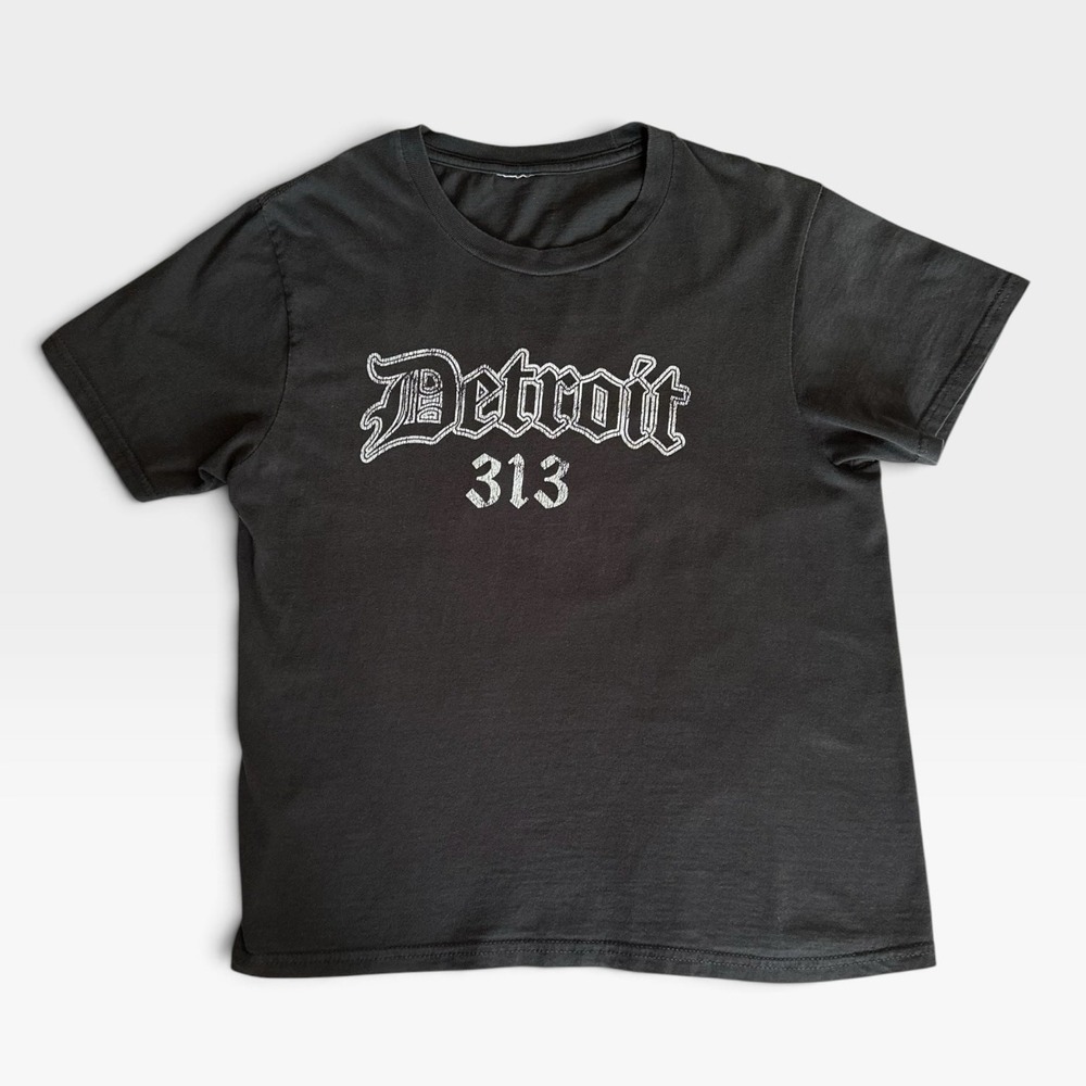 Detroit 313 Black T Shirt Boys Medium 10/12 Old English Graphic Tee Youth